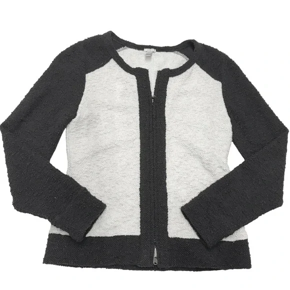 J Crew Jacket Womens Small Black White Colorblock Zip Front Boucle Parisian - Picture 2 of 8
